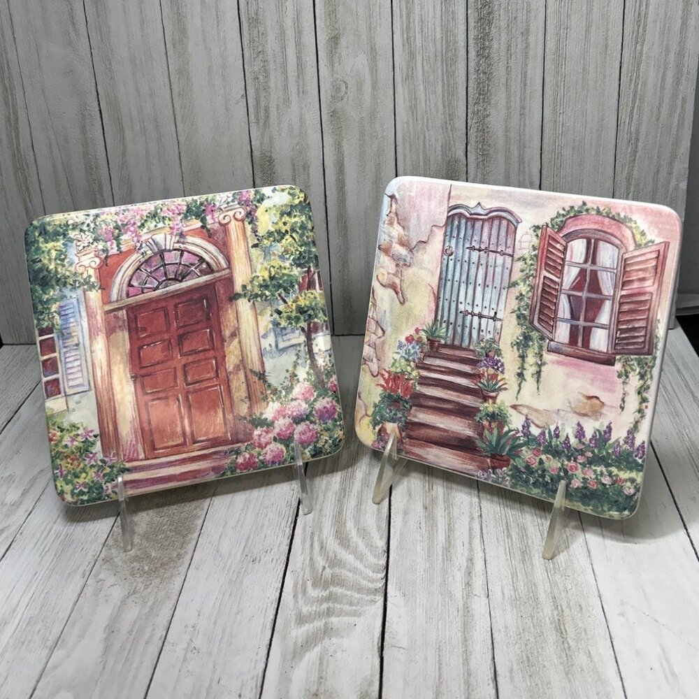 Vintage Noble Excellence Ceramic Tiles Coaster Trivet 6''x6'' - Set Of 2